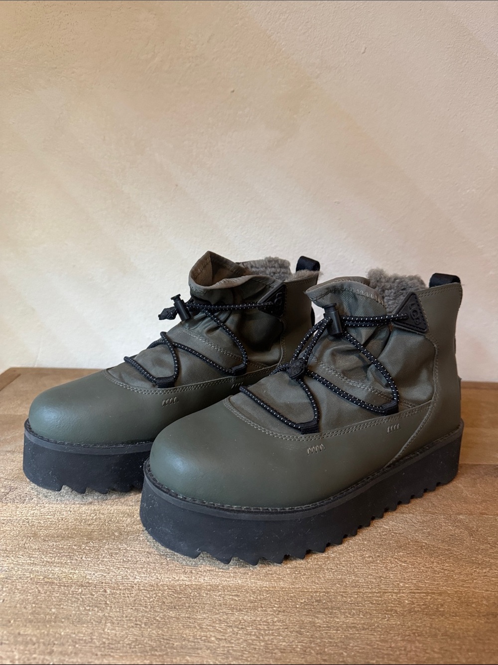 UGG Olive Green Platform Lace-Up Winter Boots